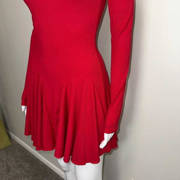 Commense Red Ribbed Knit Mini Dress Long Sleeve Polo Collar Fit and Flare Small - Picture 17 of 17